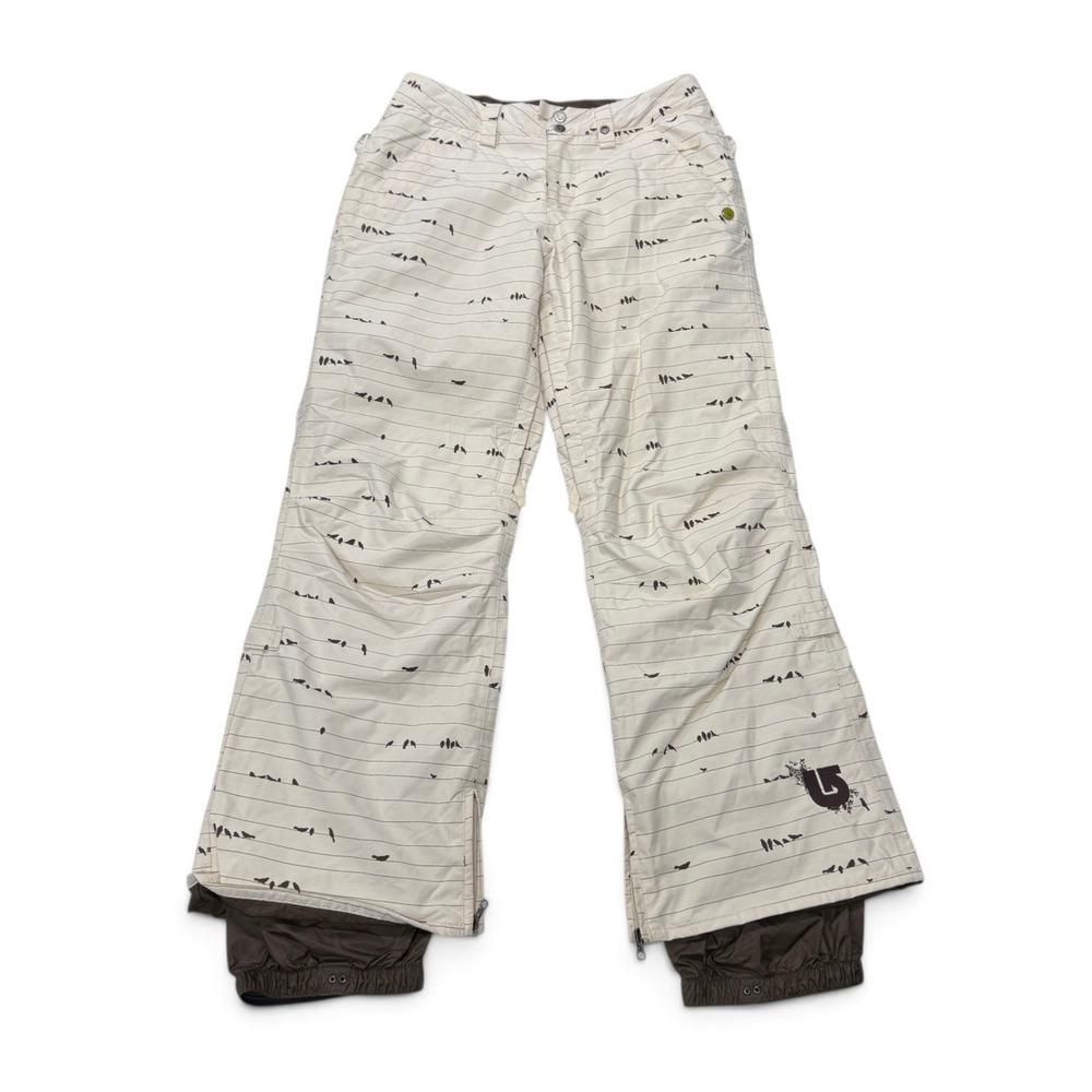 Burton Downtown Insulated Snow Pants Mens Small Cream Bird Print Pinstripe